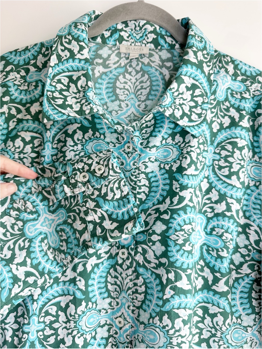 Talbots Floral Button Down Shirt Blue Green Size XL Lightweight Summer Colorful - Picture 3 of 6